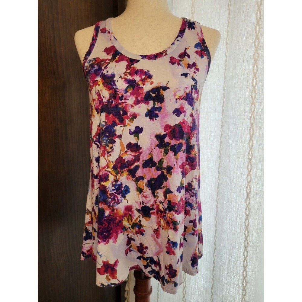 Watercolor Floral Tank Long Flowy‎ Stretchy Small